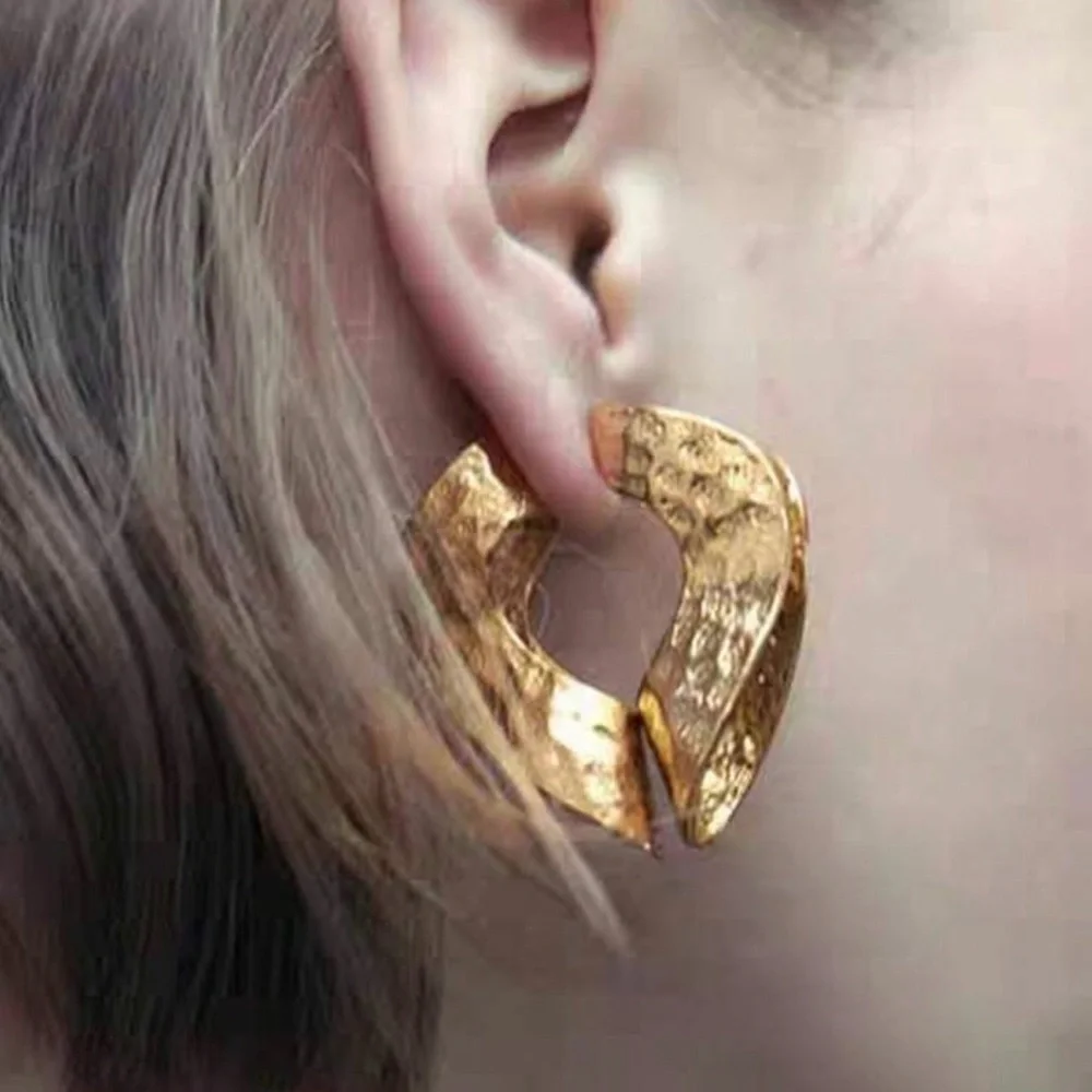 2/$30🌵 Gold Tone Curved Organic Shape Earrings Double Sided Unique Jewelry NEW